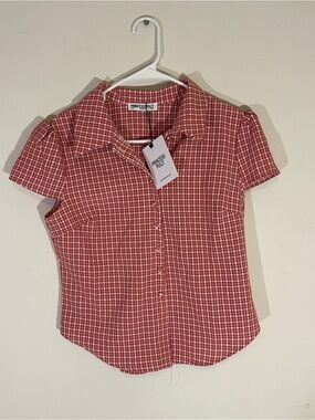 Princess Polly Red Gingham Button-Front Shirt